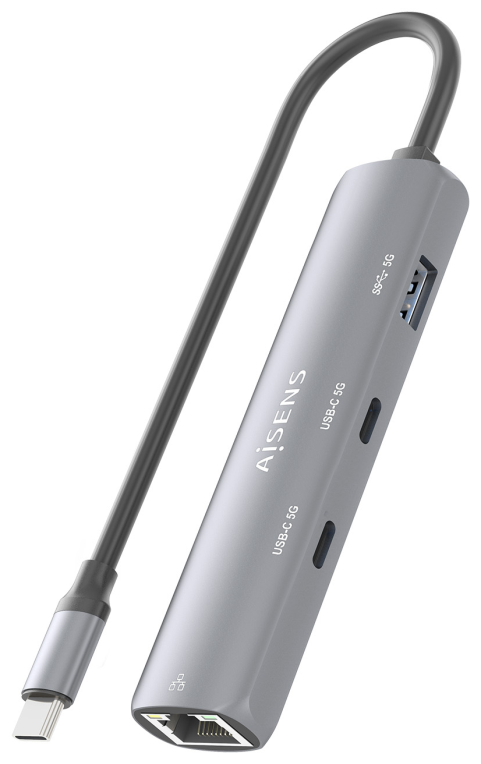 DOCK AISENS USB-C A ETHERNET GIGABIT HUB 2XUSB-C+1XUSB-A GRIS 15CM - detalle