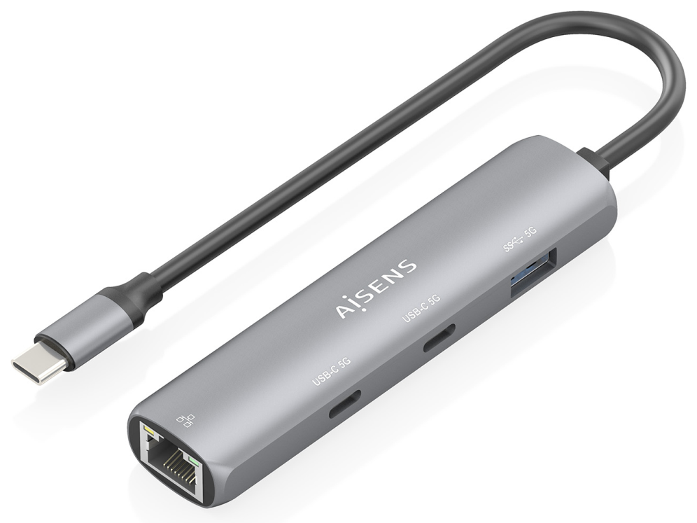DOCK AISENS USB-C A ETHERNET GIGABIT HUB 2XUSB-C+1XUSB-A GRIS 15CM