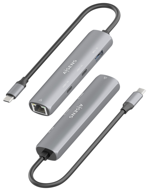 DOCK AISENS USB-C A ETHERNET GIGABIT HUB 2XUSB-C+1XUSB-A GRIS 15CM - detalle