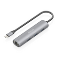 AISENS Dock USB-C A Ethernet Gigabit + Hub 3xUSB-A. Gris. 15cm