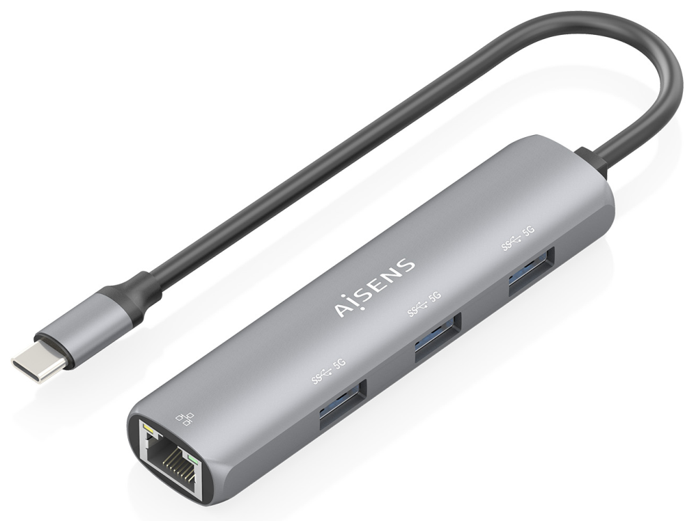 DOCK AISENS USB-C A ETHERNET GIGABIT HUB 3XUSB-A GRIS 15CM