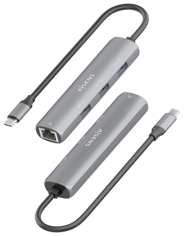 DOCK AISENS USB-C A ETHERNET GIGABIT HUB 3XUSB-A GRIS 15CM - detalle
