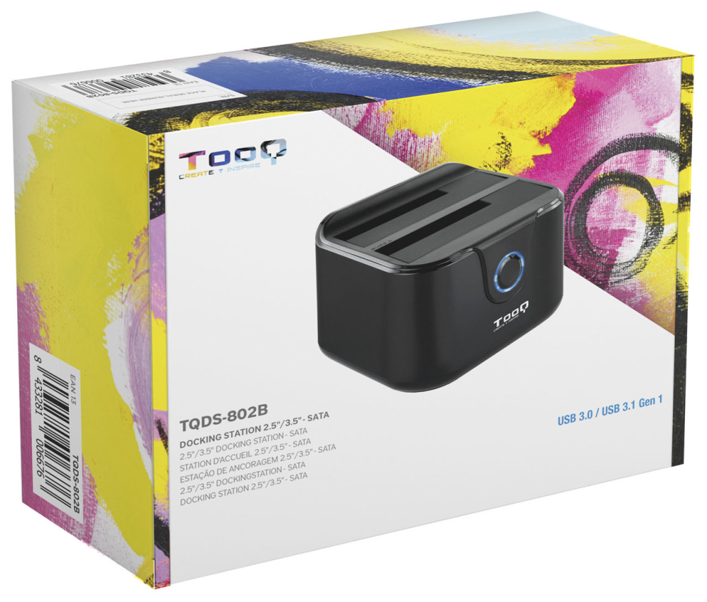 DOCK TOOQ TQDS-802B 2xSATA 2,5"/3,5" USB 3.0, CLONE OTB NEGRO - detalle
