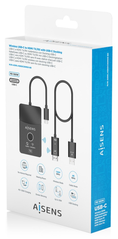 DOCKING AISENS USB-C A HDMI 1080P60HZ INALAMBRICO HDMI 4K60HZ 2USB-C USB PD 100W - detalle