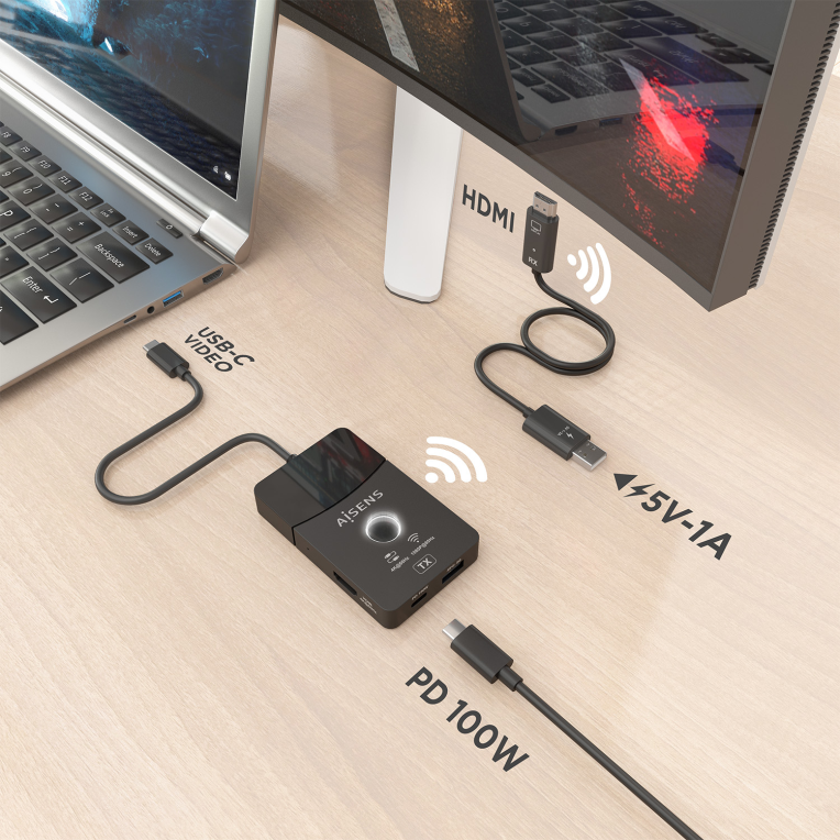 DOCKING AISENS USB-C A HDMI 1080P60HZ INALAMBRICO HDMI 4K60HZ 2USB-C USB PD 100W - detalle