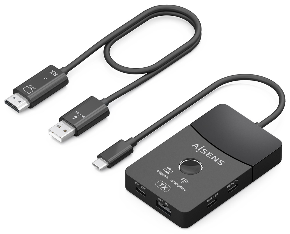 DOCKING AISENS USB-C A HDMI 1080P60HZ INALAMBRICO HDMI 4K60HZ 2USB-C USB PD 100W - detalle