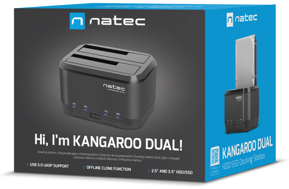 DOCKING STATION NATEC KANGAROO DUAL USB 3.0 SATA NEGRA - detalle