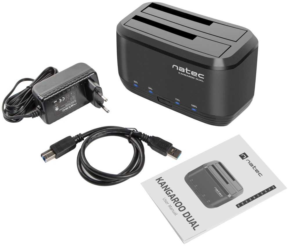 DOCKING STATION NATEC KANGAROO DUAL USB 3.0 SATA NEGRA - detalle