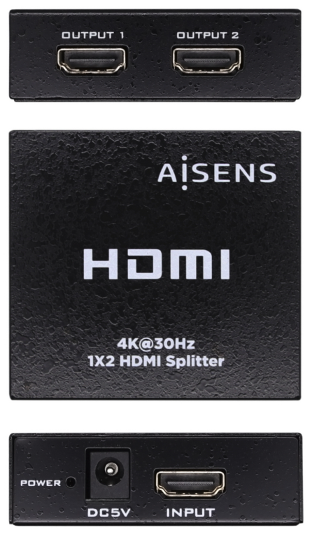 DUPLICADOR HDMI AISENS 4K30HZ 1x2 CON ALIMENTACION NEGRO - detalle