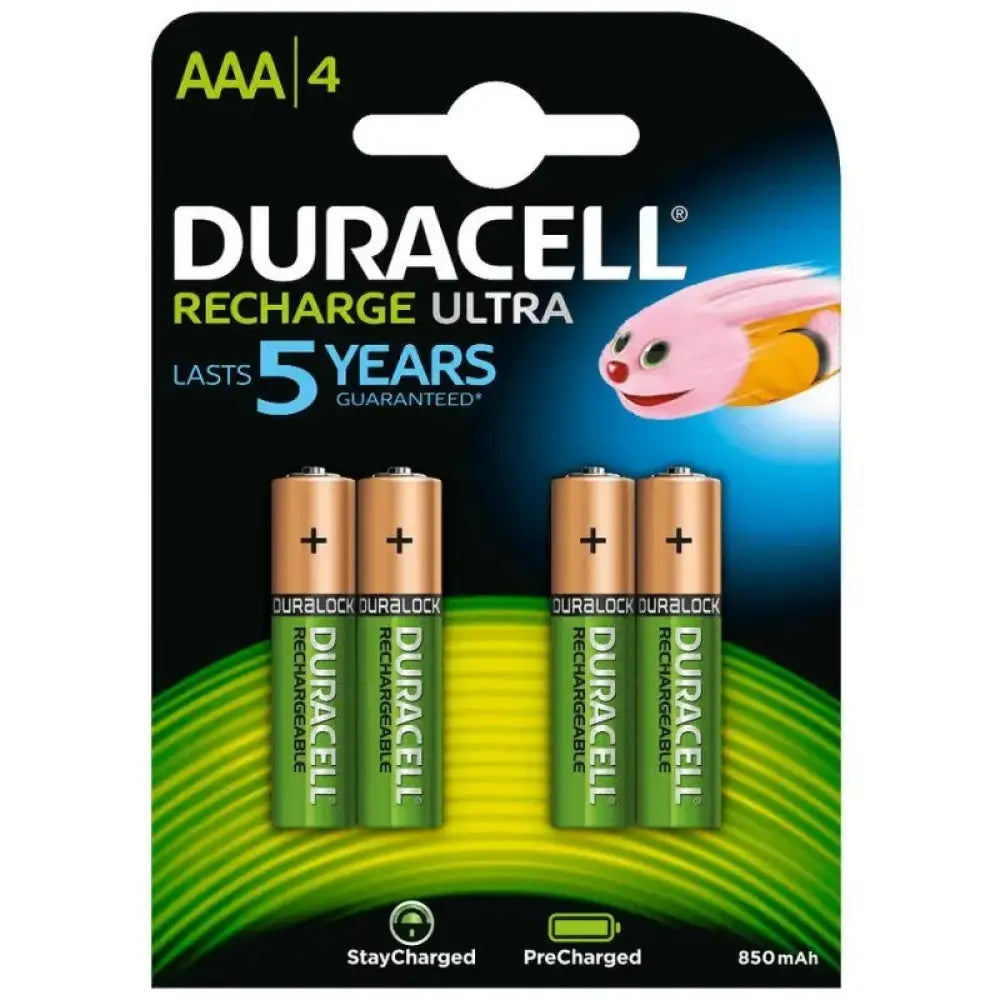 Pilas recargables AAA DURACELL HR03 de 900mAh en blister de 4, batería recargable para dispositivos electrónicos.
