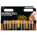 Pilas alcalinas Duracell Plus Power AA LR6 en blíster de 8 unidades, energizan dispositivos con fiabilidad y larga duración.
