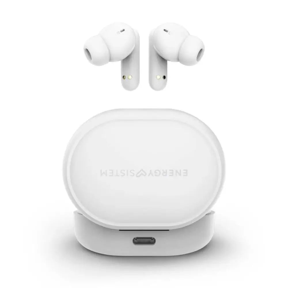 Auriculares Energy Sistem Chill ANC blancos con micrófono, diseño moderno y cómodo, ideales para escuchar música y llamadas.