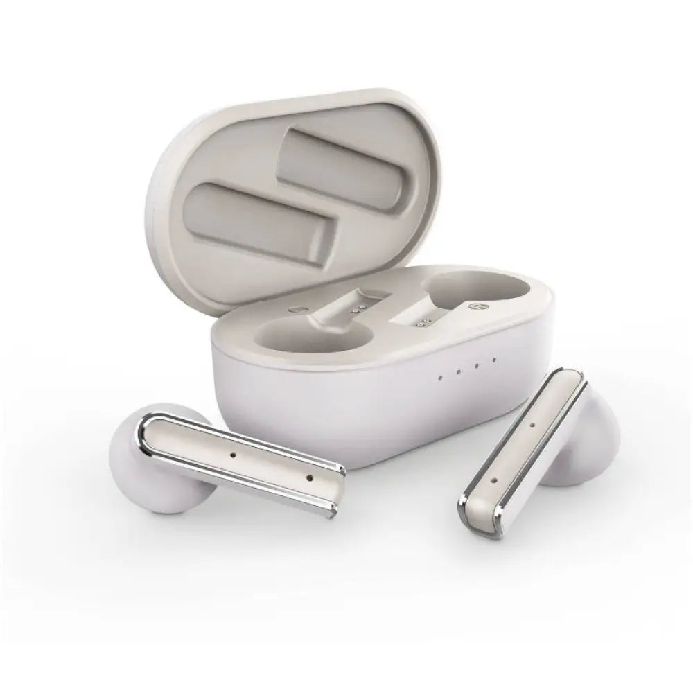 Auriculares ENERGY SISTEM TW Style 4 en color crema con micrófono, vista frontal en imagen.