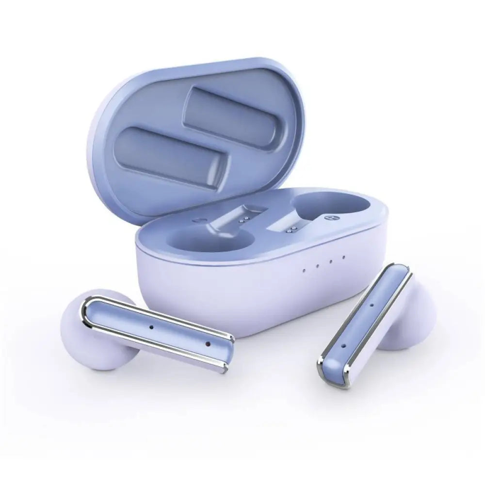 Auriculares con micrófono Energy Sistem TW Style 4 en color violeta, diseño moderno y cómodo para uso diario.
