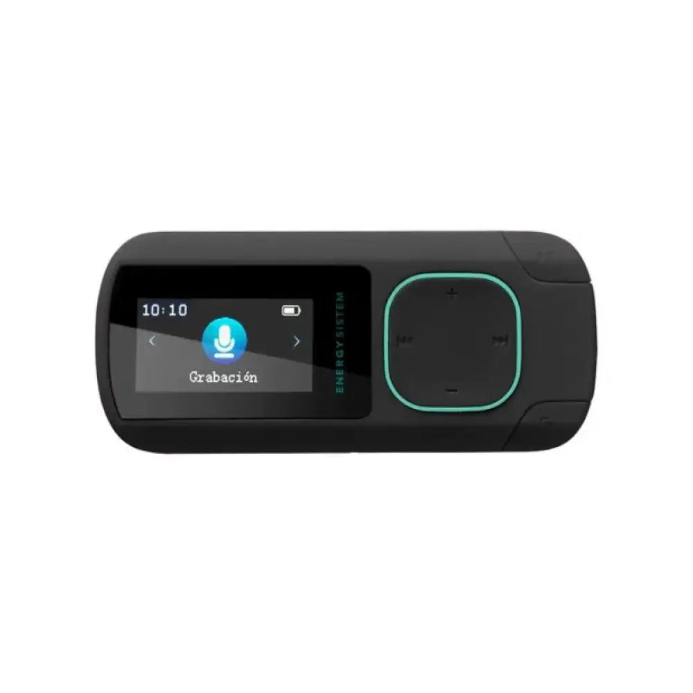 Reproductor Bluetooth Energy Sistem MP3 Clip Jade con pantalla MP4 y MP5, compacto y portátil, en color jade con botones y pantalla.