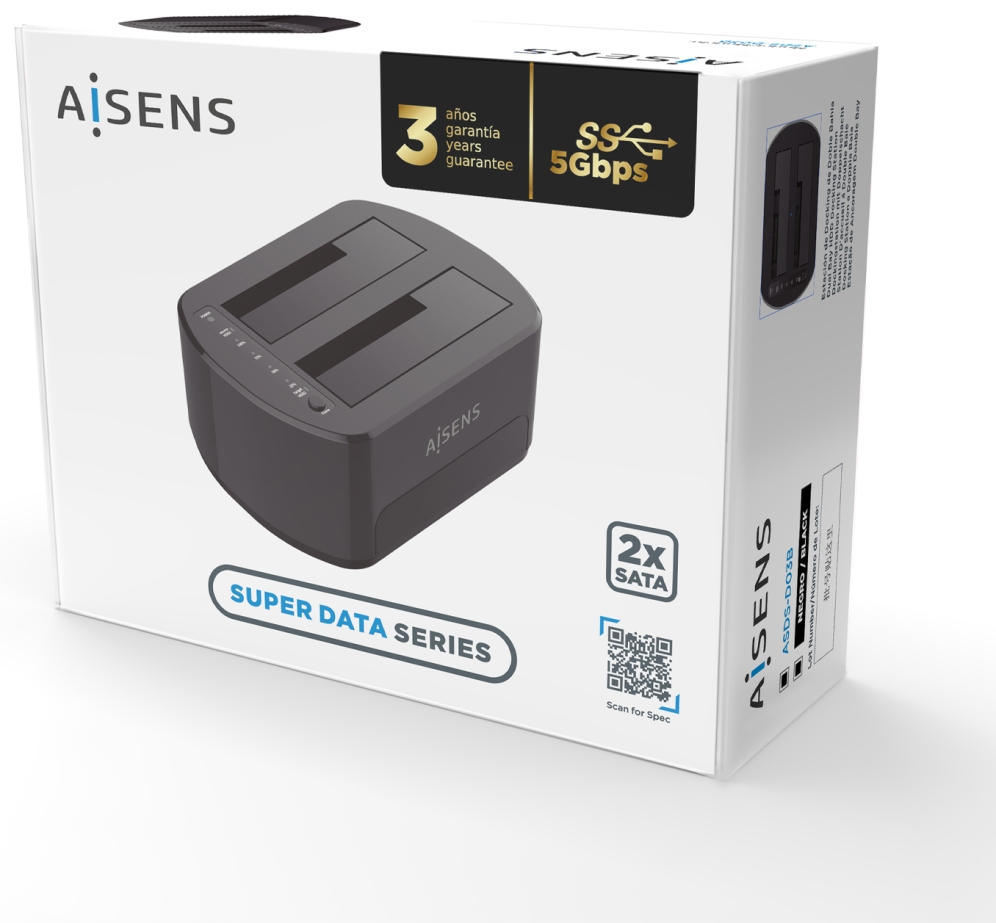 ESTACION DOCKING AISENS DOBLE ASDS-D03B SATA 2.5 3.5 A USB 3.0 3.1 GEN1 CLONE - detalle