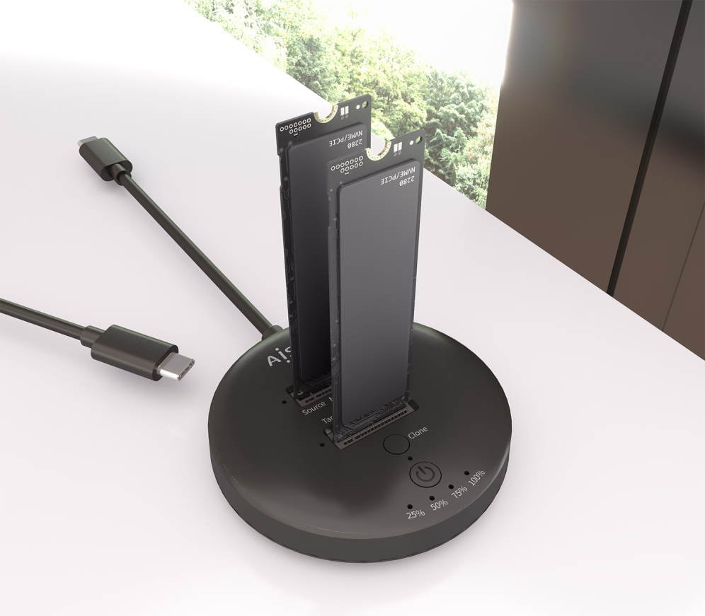 ESTACION DOCKING AISENS DOBLE BAHIA NVME USB 3.2 GEN2X2 CLONE NEGRO - detalle