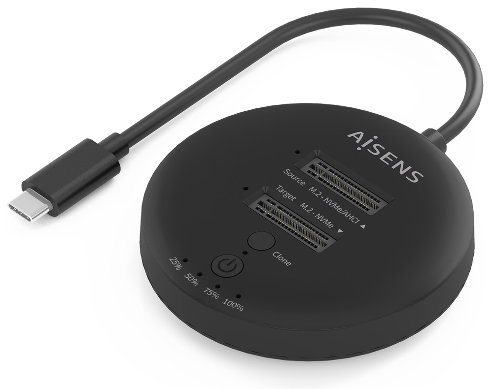ESTACION DOCKING AISENS DOBLE BAHIA NVME USB 3.2 GEN2X2 CLONE NEGRO - detalle
