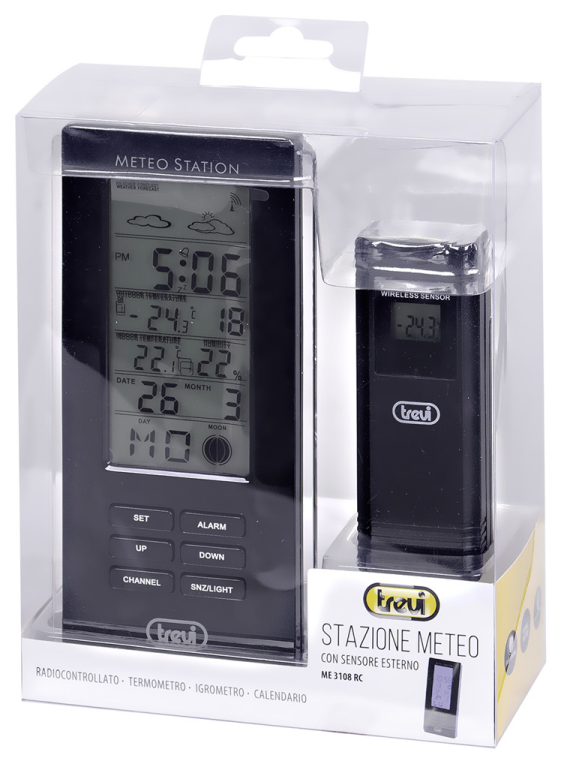 ESTACION METEOROLOGICA TREVI ME 3108 RC SENSOR EXTERNO NEGRO - detalle