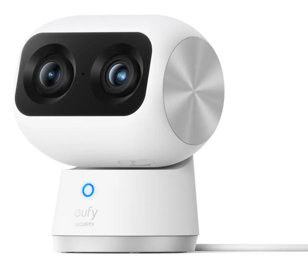 Eufy Security Indoor Cam S350. cámara doble. cámara de seguridad con resolución 4K UHD. zoom de 8× y PTZ de 360°. IA para personas y mascotas. ideal para monitor de bebé/cámara para mascotas/seguridad del hogar. Wi-Fi de doble banda - detalle