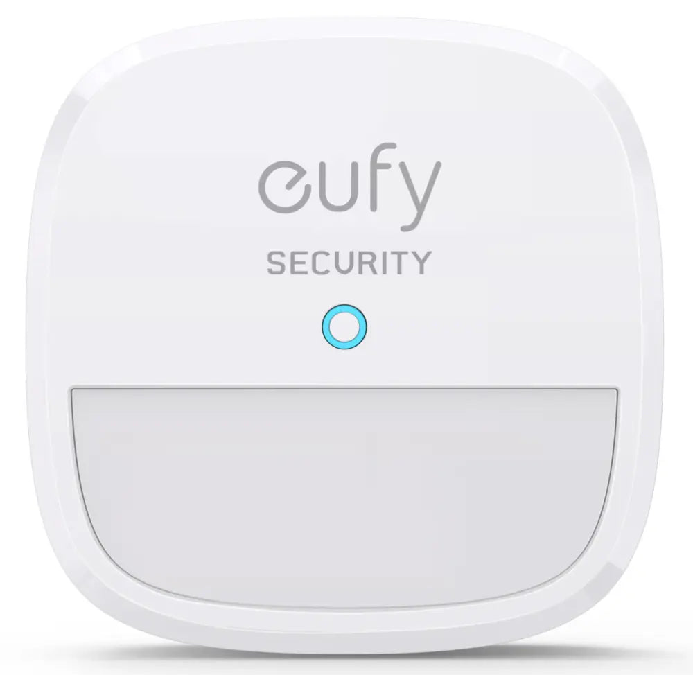 Sensor de movimiento Eufy para alarma de seguridad, detecta movimientos con alcance de 9m y campo de visión de 100°.