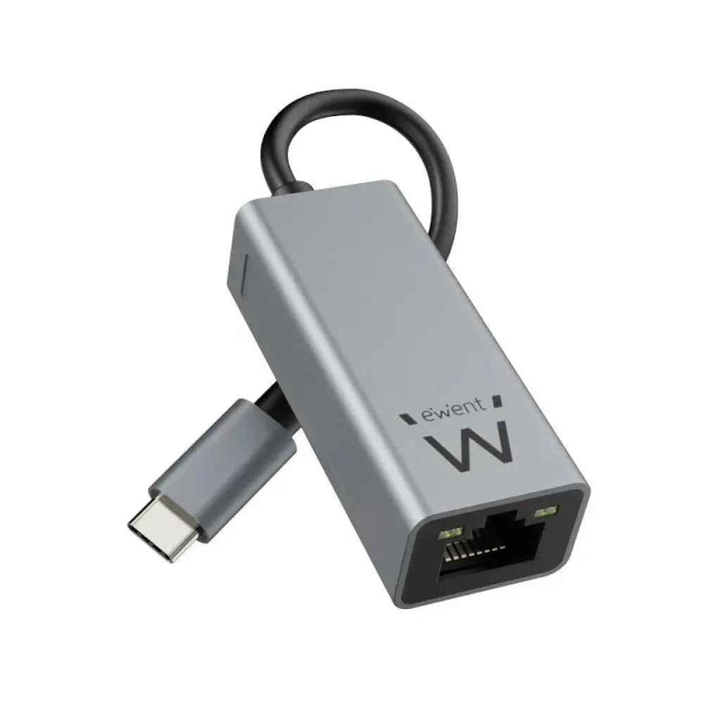 Adaptador de red Gigabit USB-C de aluminio de la marca EWENT, con puerto Ethernet para conexión por cable.