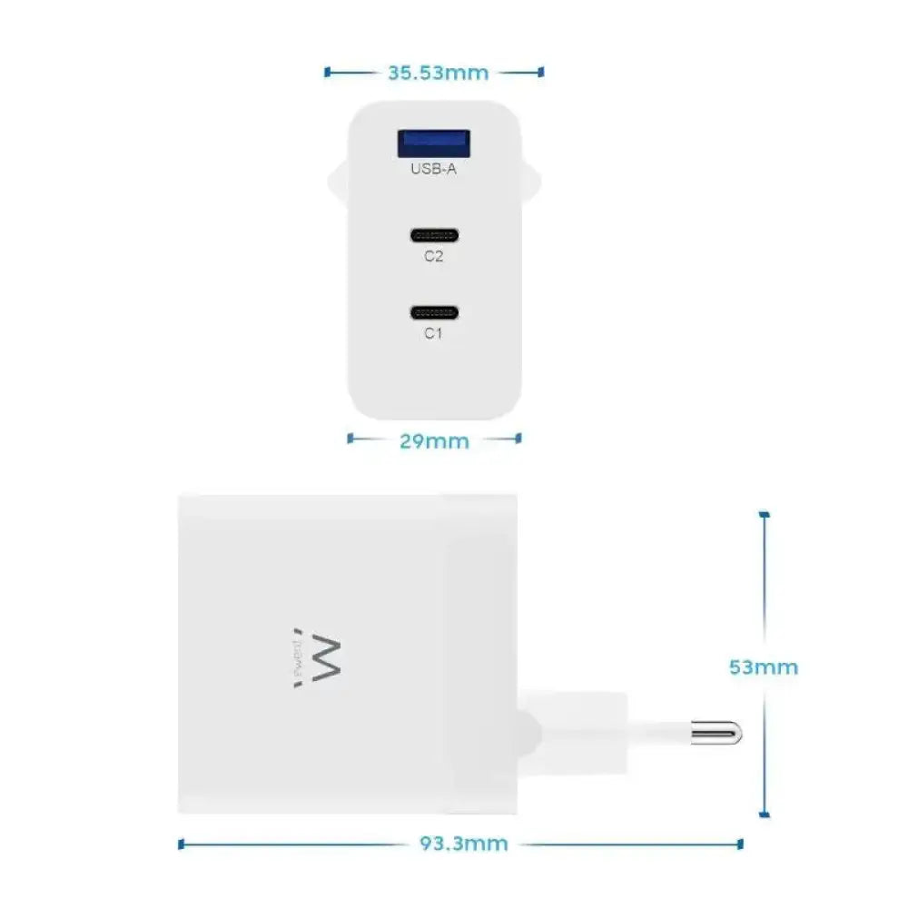 EWENT Cargador carga rapido 65w usb-c y usb-a - detalle