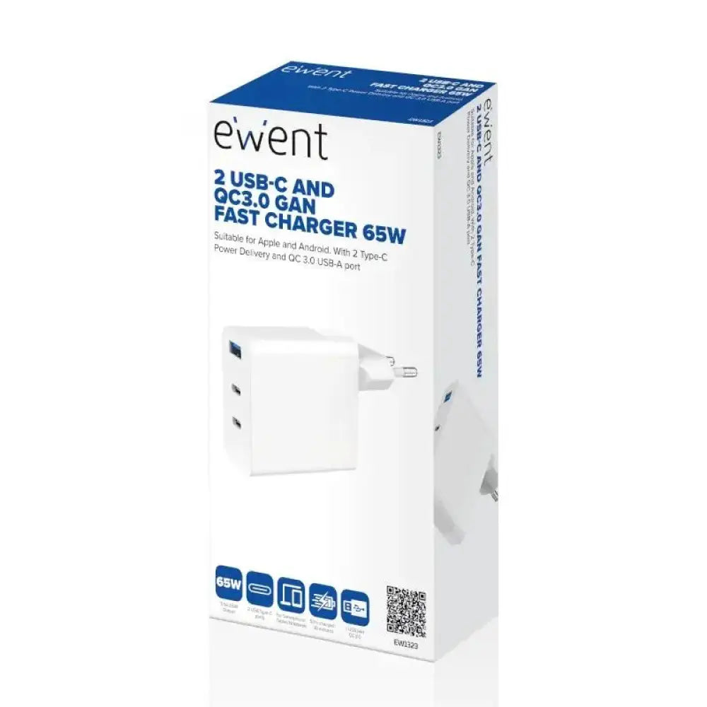 EWENT Cargador carga rapido 65w usb-c y usb-a - detalle