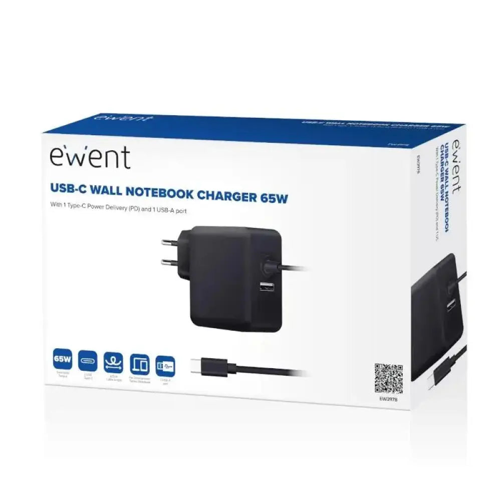 EWENT Cargador USB-C PD 45W +Puerto usb-A - detalle