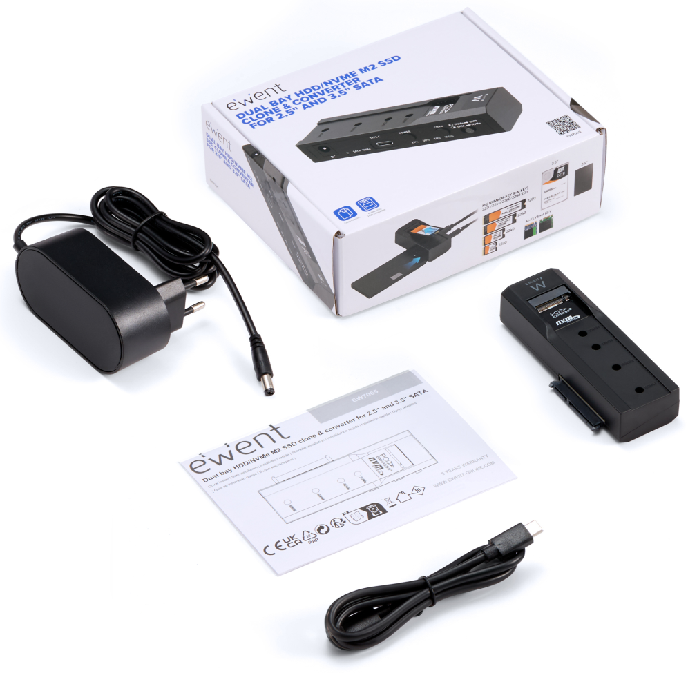 EWENT CLONADOR DUAL BAY HDD/NVME M2 SSD CLONE CON 2.5" AND 3.5" SATA - detalle