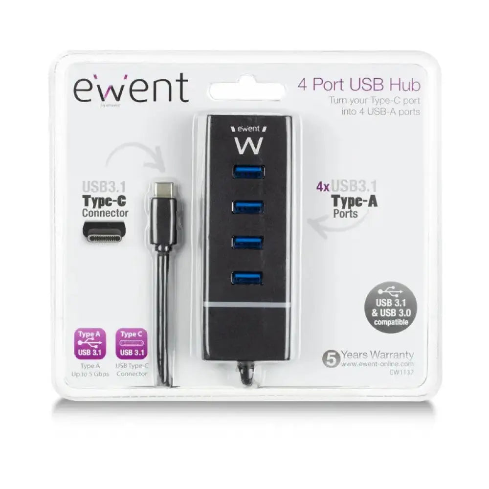 Ewent E1137 HUB USB TIPO C 4 PUEROS USB 3.1 - detalle