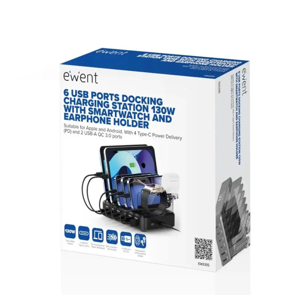 EWENT estación de carga 6 USB 130w Reloj-Auric - detalle