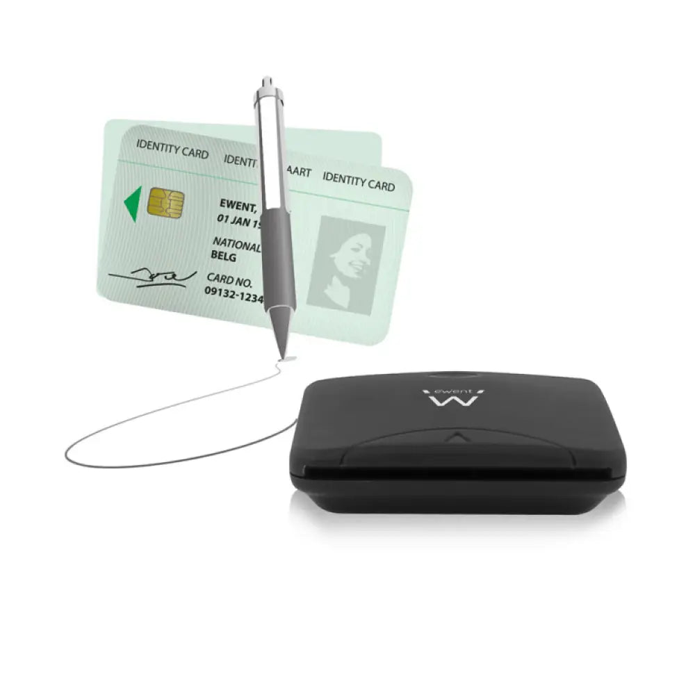Lector de tarjeta inteligente EWENT EW1052 USB 2.0 negro, dispositivo compacto para lectura de tarjetas inteligentes.