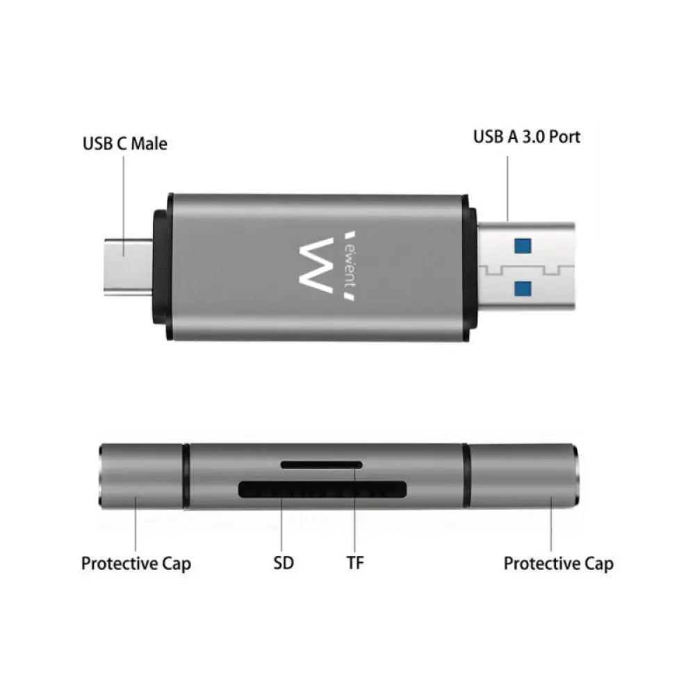 Lector de tarjetas flash EWENT EW1075 USB 3.1 Gen 1 compacto para tarjetas de memoria.