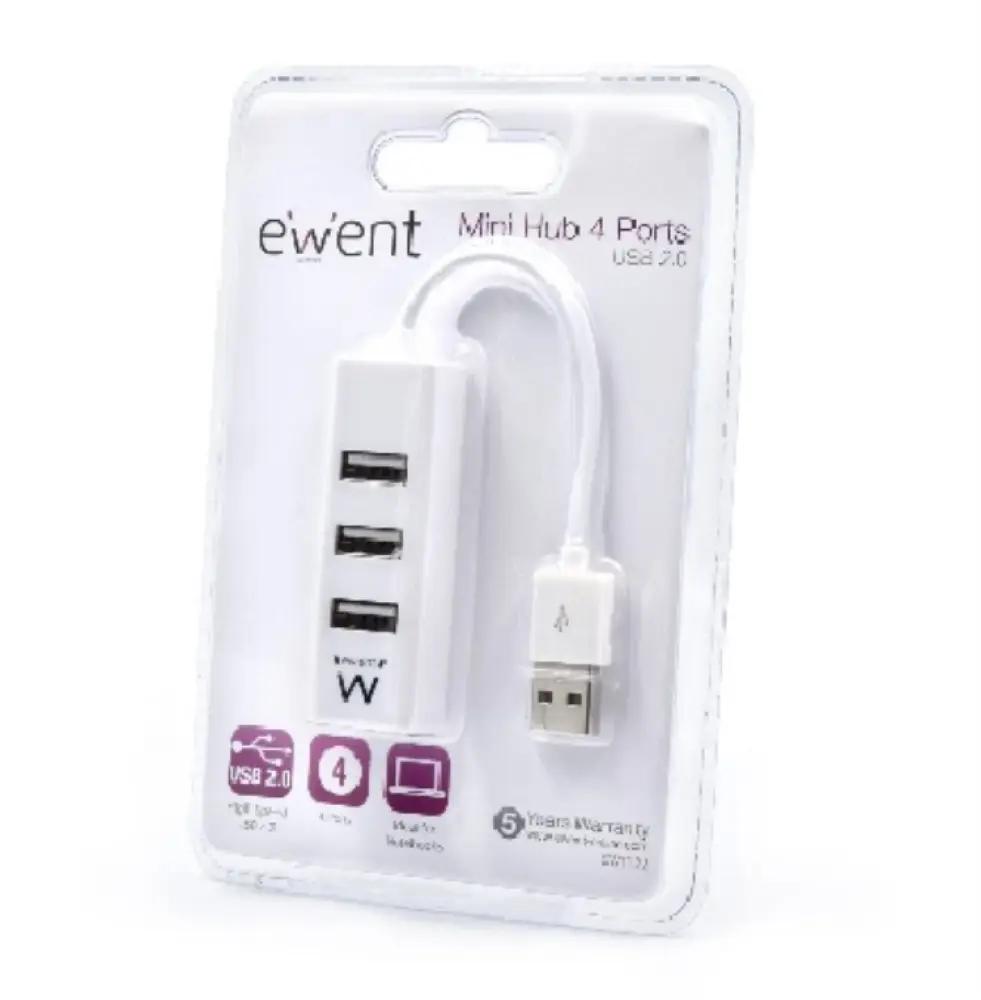 Ewent EW1122 hub de interfaz USB 2.0 Blanco - detalle