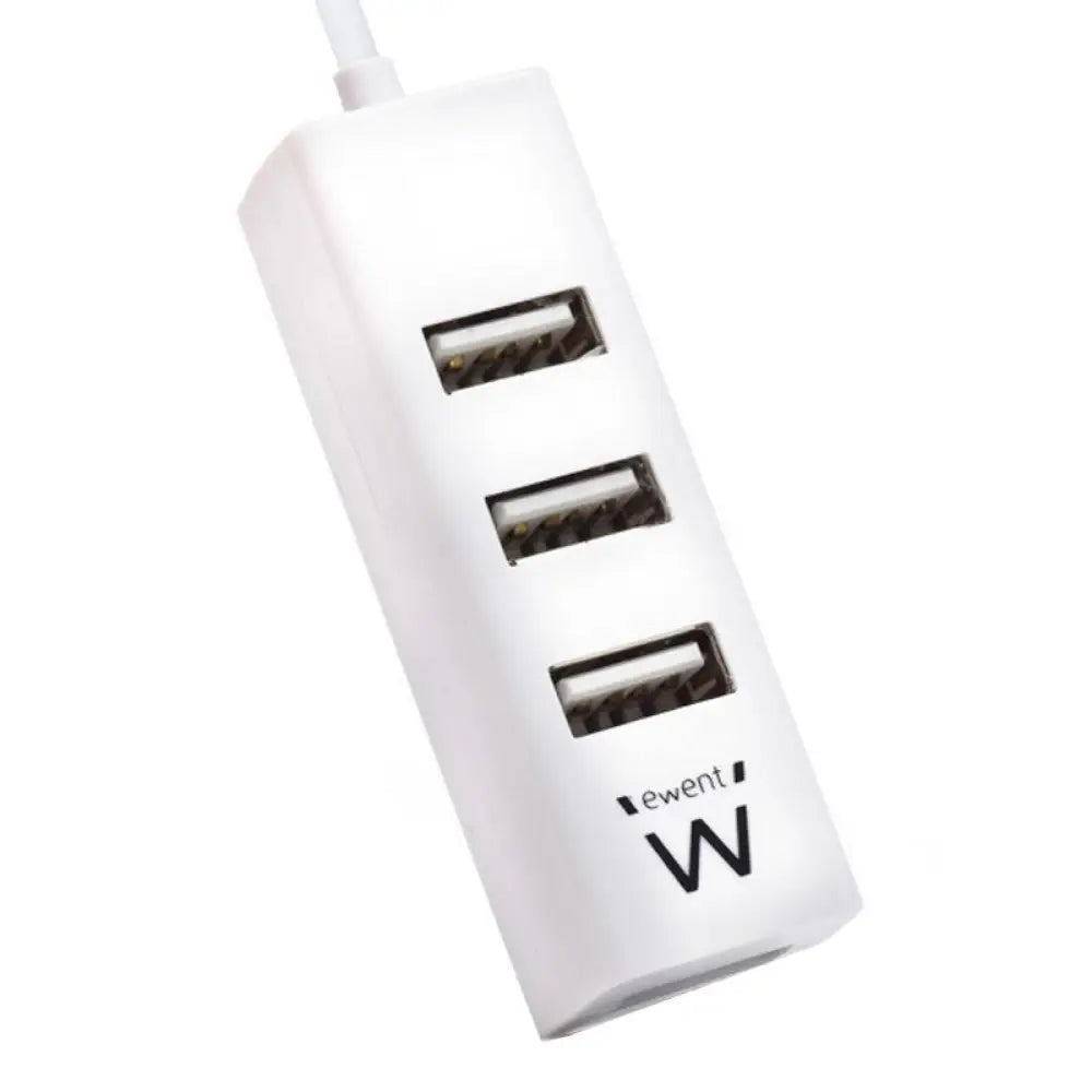 HUB USB EWENT EW1122 de 4 puertos en color blanco, dispositivo compacto para conectar múltiples dispositivos USB.
