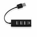Hub USB EWENT EW1123 negro, interfaz USB 2.0, conecta múltiples dispositivos con velocidad de 480 Mbit/s.