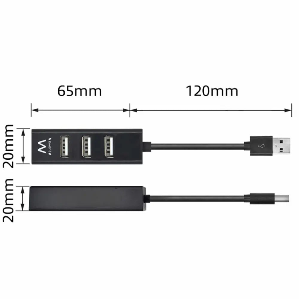 Hub USB EWENT EW1123 en color negro, interfaz USB 2.0, para conectar múltiples dispositivos con velocidad de 480 Mbit/s.