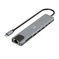 Base para portátil EWENT EW1146 con replicador de puertos USB 3.2 Gen 1, tipo C, en color gris, para ampliar conexiones en laptops.