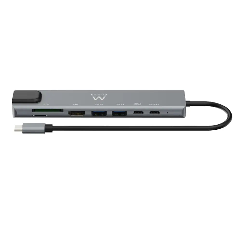 Base para portátil EWENT EW1146 con replicador de puertos USB 3.2 Gen 1 Type-C en color gris.