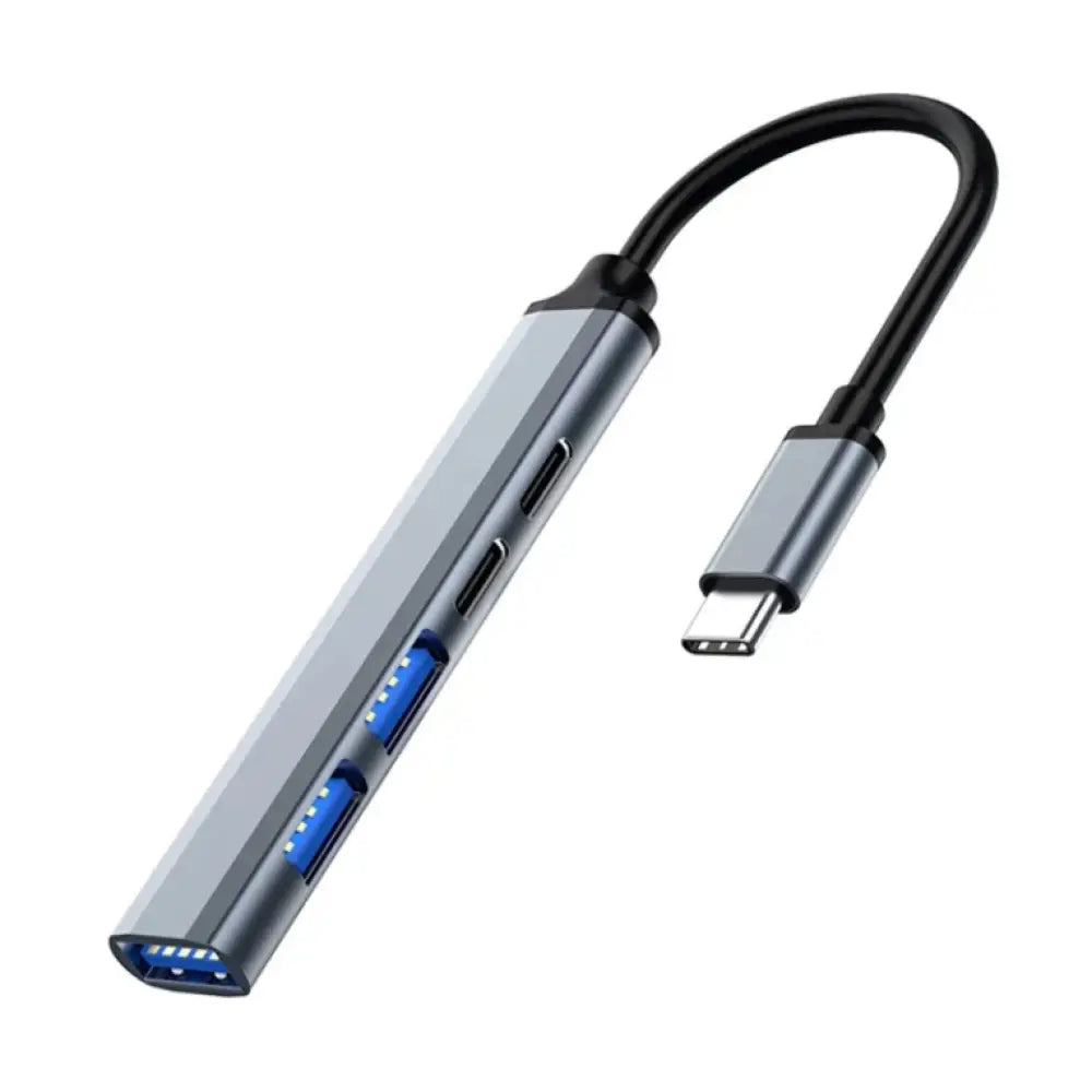 Hub USB EWENT EW1149 de interfaz USB 3.2 Gen 1 Type-C en color gris plata, con velocidad de 5000 Mbit/s, para conexiones rápidas.
