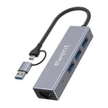 Hub USB EWENT EW1159 con 3 puertos USB-A y C, transferencia de 5000 Mbit/s, gris, compatible con USB 3.2 Gen 1.