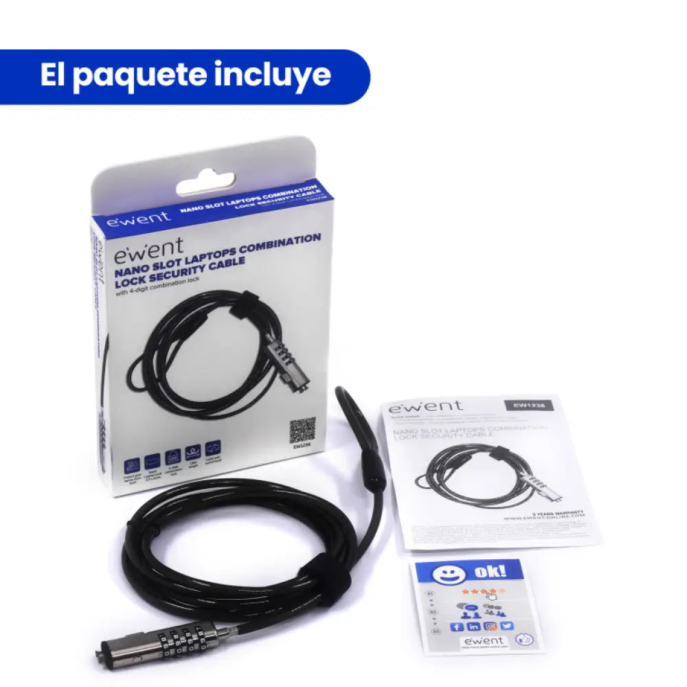 Ewent EW1238 cable antirrobo Negro 1.8 m - detalle