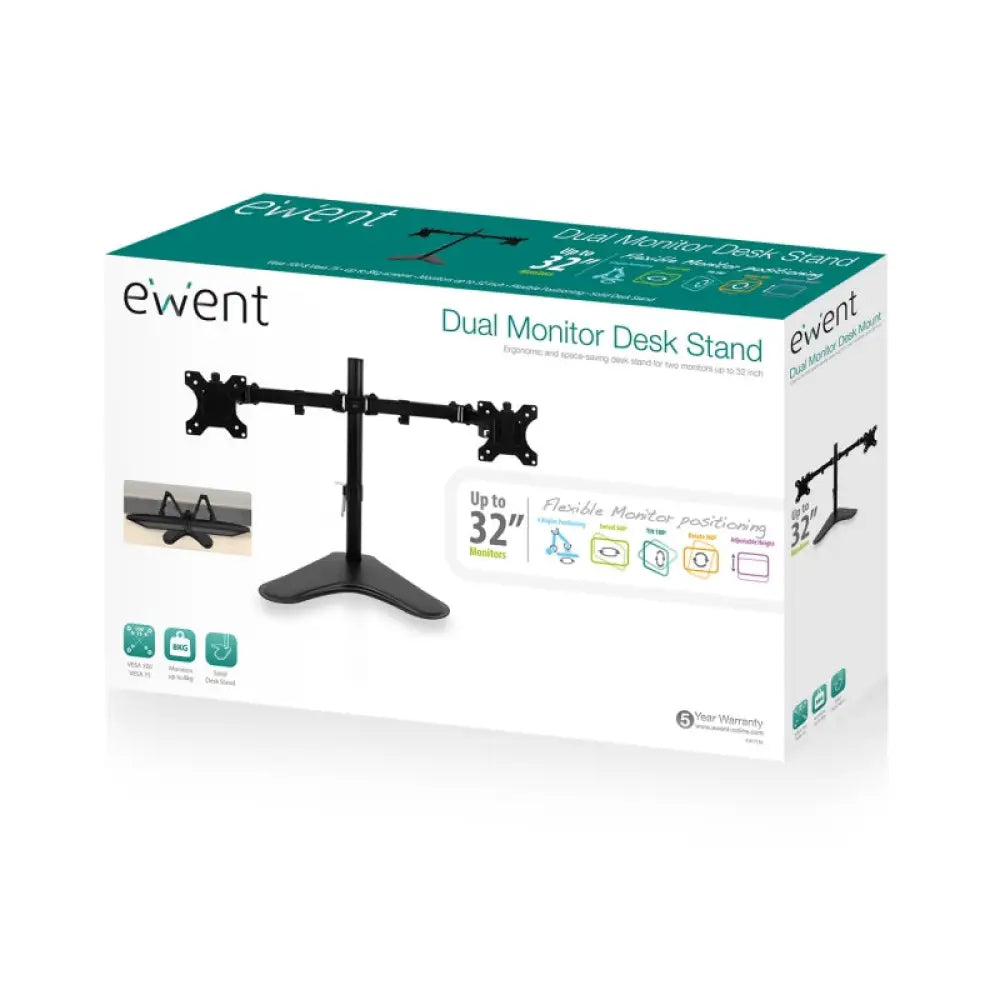 Soporte de sobremesa EMINENT EWENT EW1536 para 2 monitores de 32 pulgadas, compatible con VESA, en superficie de escritorio