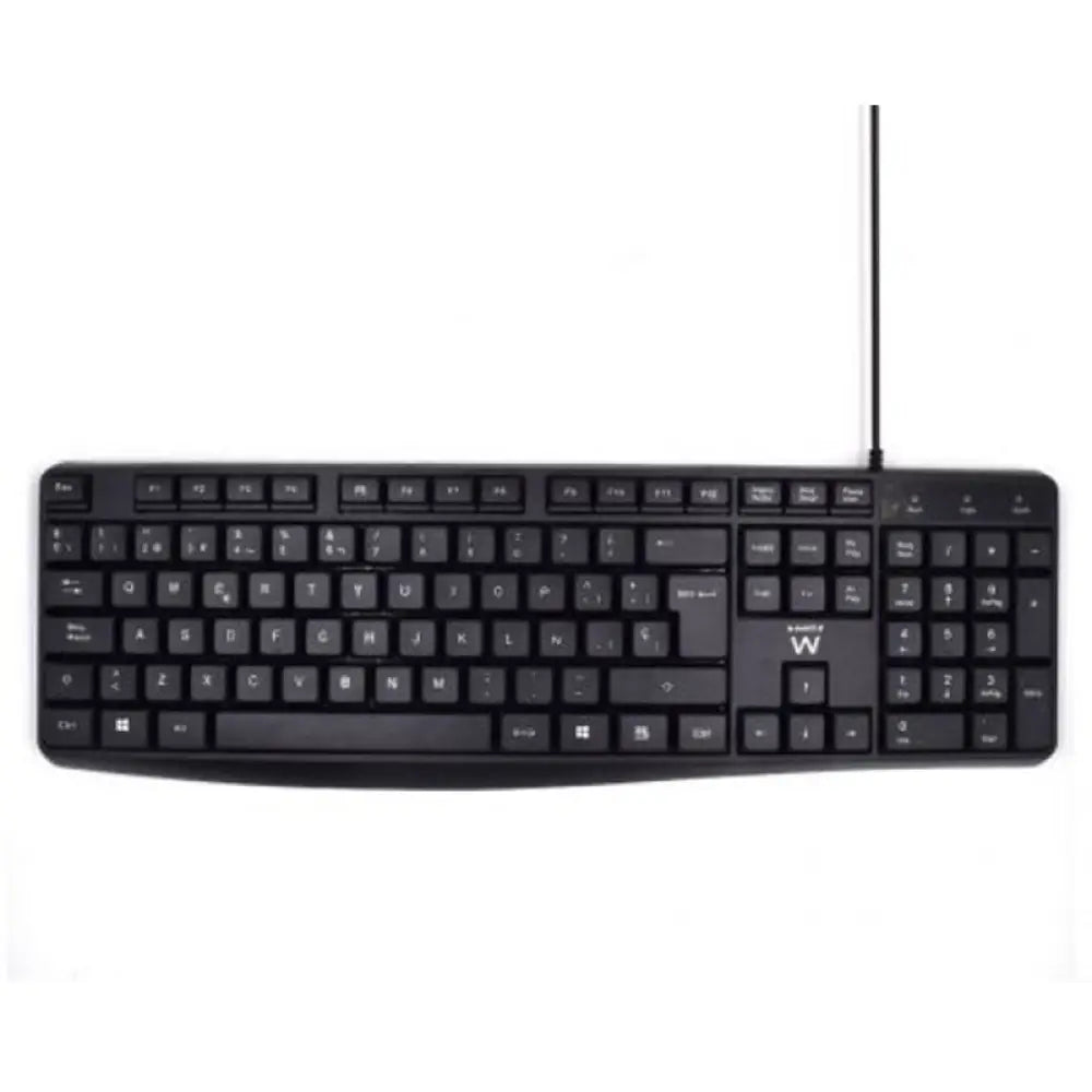 Teclado USB EWENT EW3001 para escritura silenciosa, con teclas cómodas y diseño compacto en color negro.