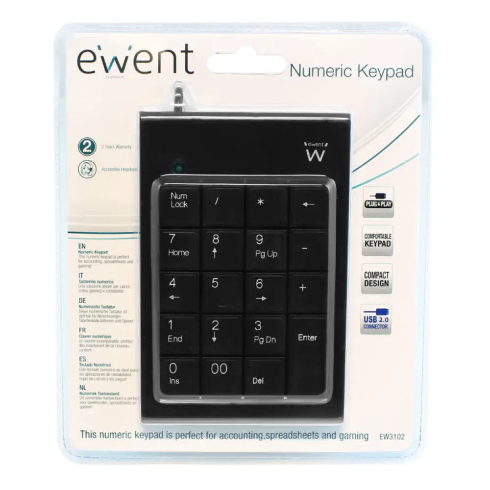 Ewent EW3102 teclado numérico PC/servidor USB Negro - detalle