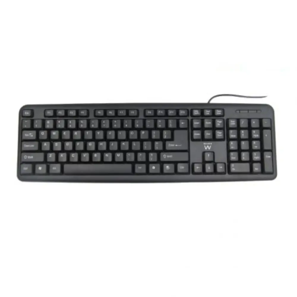 Teclado de oficina EWENT EW3112 en color negro, con conexión USB y PS/2, diseño QWERTY en portugués.