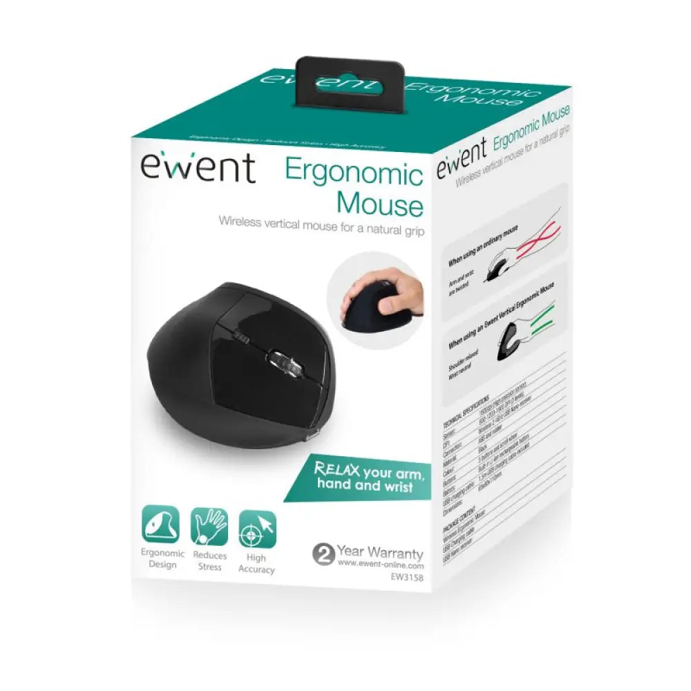 Ewent EW3158 Ratón Wireless Vertical 1600 dpi - detalle