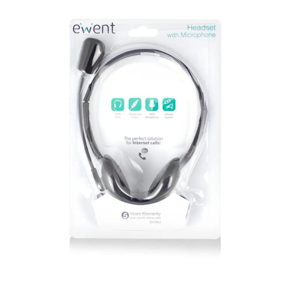 Auriculares con micrófono EWENT EW3563, sonido estéreo, diseño cómodo, para juegos o llamadas en color negro
