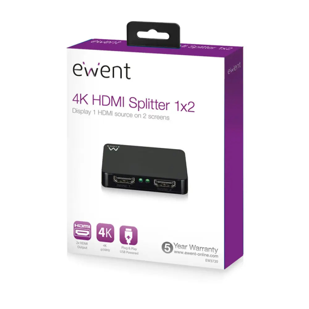 Divisor de vídeo HDMI EWENT EW3720 con salida 2x HDMI para distribuir señal de alta definición.